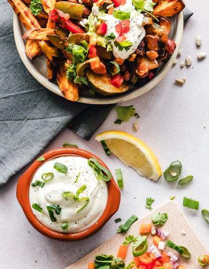 Fries with vegetables photo